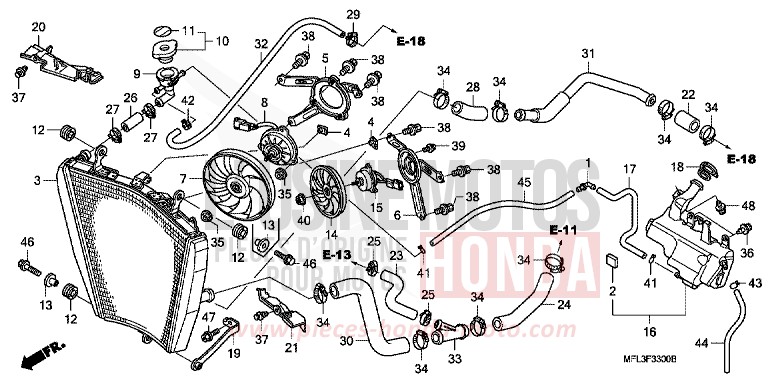 RADIATEUR von CBR1000RR "Fireblade" VIBRANT ORANGE (YR250HA) von 2009